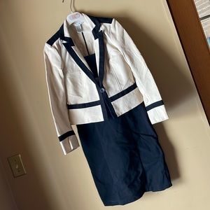 DVF DIANE VON FURSTENBERG Sz6 stretch cotton blazer dress suit work black beige